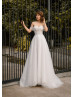 Off Shoulder Ivory Pearl Beaded Tulle Wedding Dress